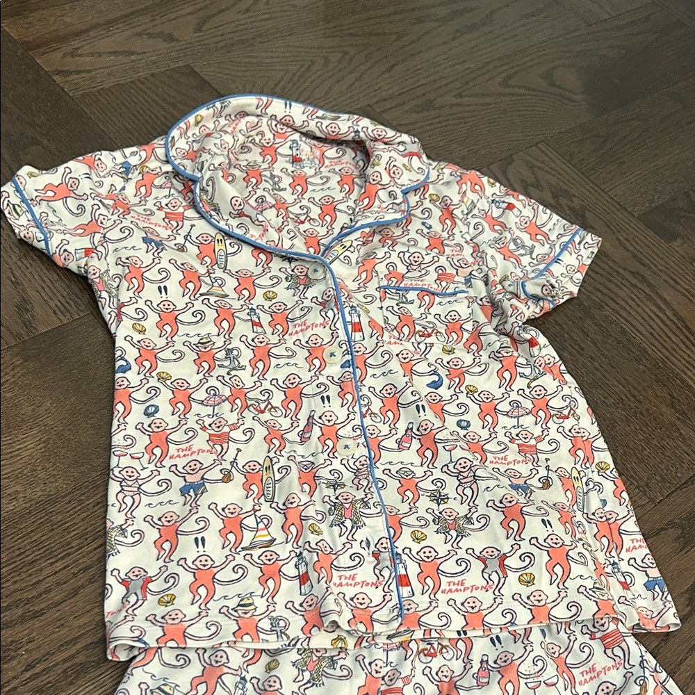 Roberta Roller Rabbit White Pajama Set with Colorful Monkey hamptons Print